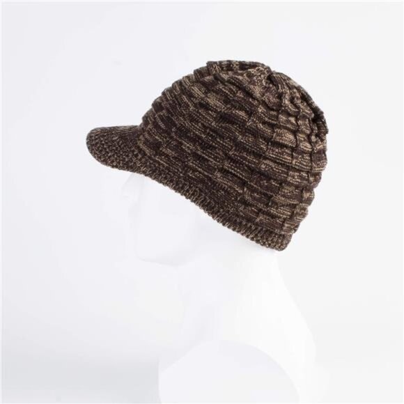 Unisex Winter Hats with Visor Warm Ski Hat Brown -Melange - Picture 3 of 4